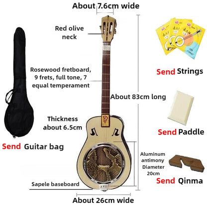 3 Strings Wood Sanxian Whole Tone Semitone  - Chinese Traditional Stringed Instruments /Ethnic Plucked Playing QinQin for Beginner