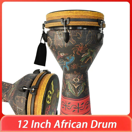 2025 12 Inch African Drum Wooden Djembe Drums Professional Adjustable Tuning Hand Drum Adult Beginner Percussion Instruments