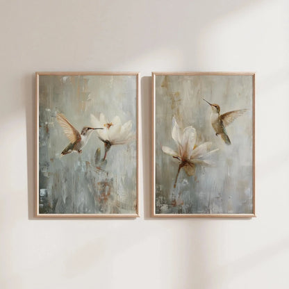 Retro Hummingbird Canvas Prints - 2pcs/set