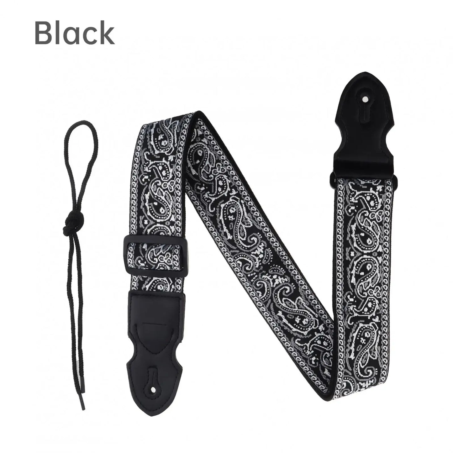 Embroidered Style PU Leather Ends Guitar Strap with Pick Slot