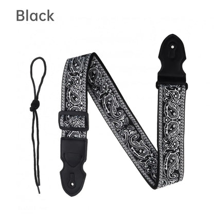 Embroidered Style PU Leather Ends Guitar Strap with Pick Slot