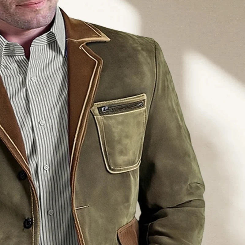 Men's Retro Suede Multi-pocket 3D Style Suit Jacket