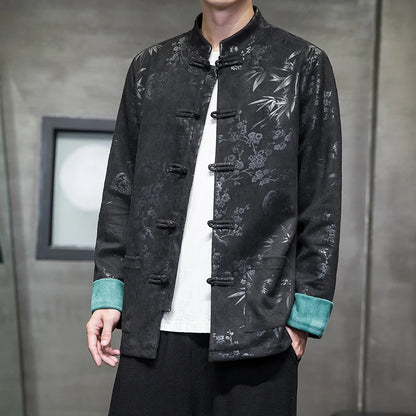 Men Deerskin Velvet Chinese Style Retro Disc Buckle Hanfu Jacket