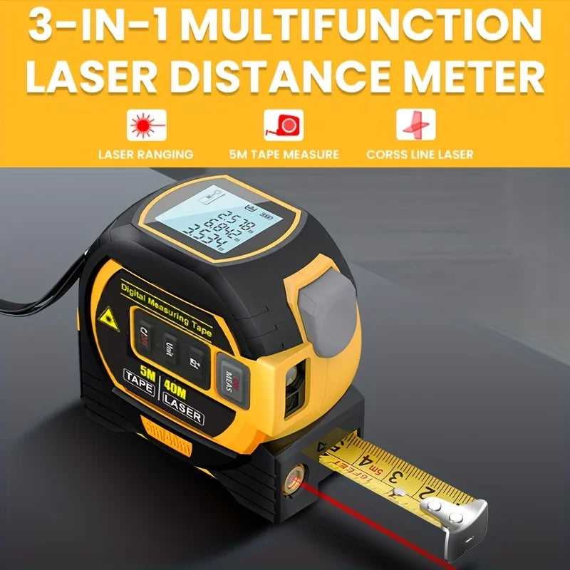 3 In 1 Digital  High Precision Laser Tape Measure | Steel Tape Measure (1pc)