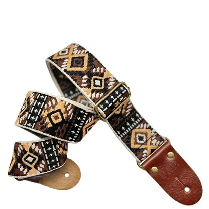 P&P Adjustable Embroidered Belt with Leather End Guitar Strap