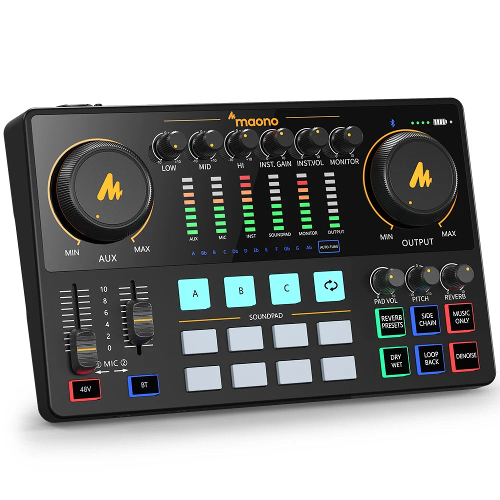 Maono AME2 Audio Interface Sound Card DJ Mixer | All in One Portable Podcast Studio for Recording,Live Streaming,Youtube,Guitar,PC