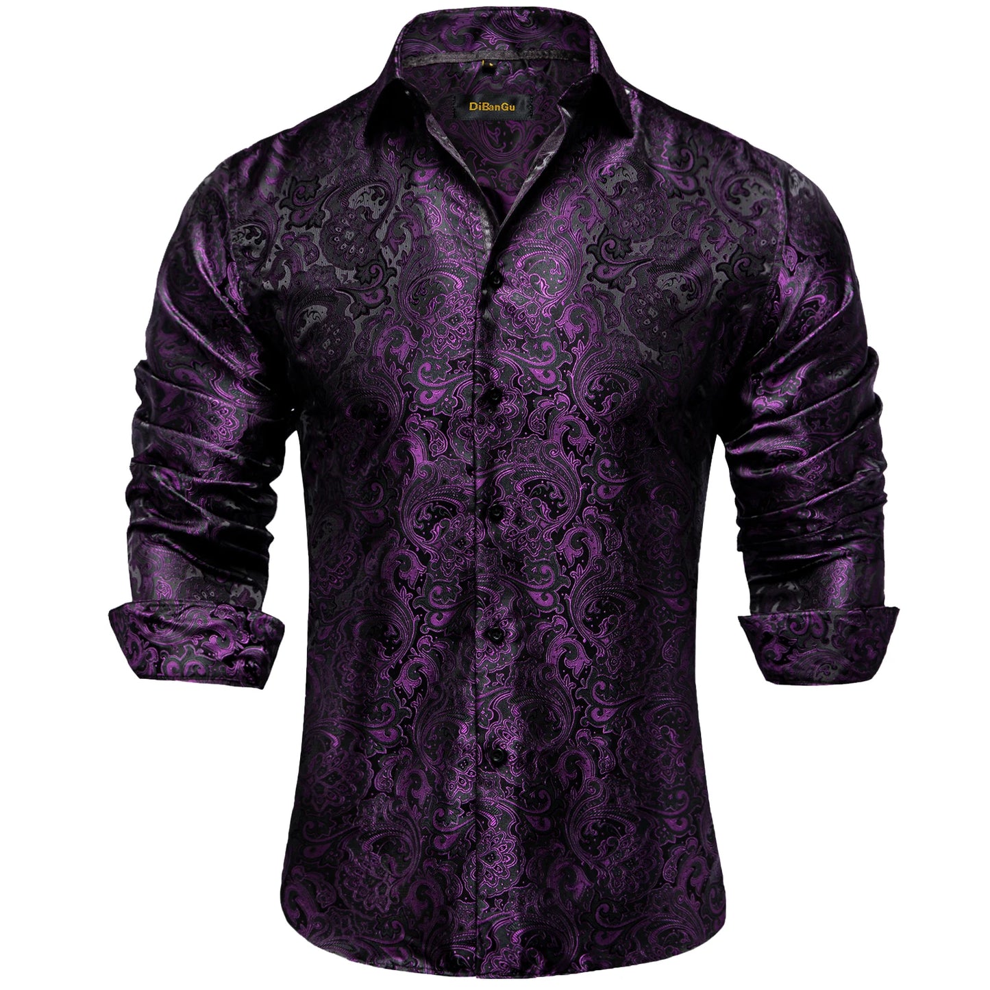 Men's Shirts Long Sleeve Silk Polyester Dress Shirts Luxury Tuxedo Turn Down Collar Social Paisley Shirt Men Clothing