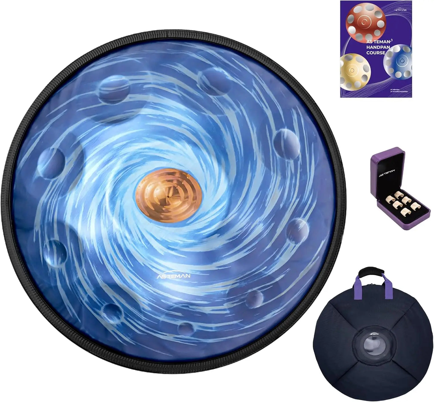 Handpan in D Minor,432hz 22inches with 10 notes, comes with a backpack, courses, finger sleeves, stand, cleaning cloth