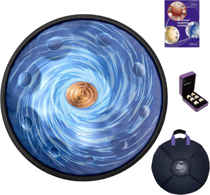 Handpan in D Minor,432hz 22inches with 10 notes, comes with a backpack, courses, finger sleeves, stand, cleaning cloth