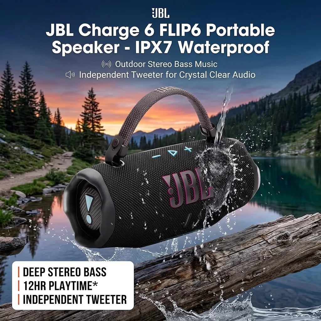 JBL Charge 6 Portable Bluetooth Speaker - Portable Waterproof & Drop-Proof Bluetooth Speaker, Bold Pro Sound with AI Sound Boost, 28Hrs of Playtime