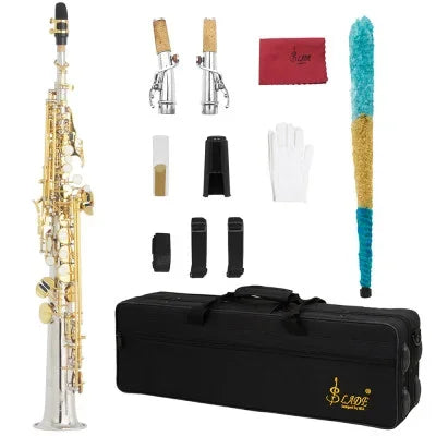 SLADE Soprano Saxophone -  Bb/B Flat Natural Body Carved Design with Shoulder Case
