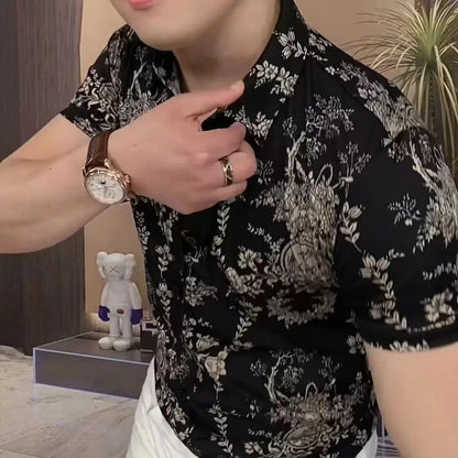 Men's Shirts Trendy and Fashionable Floral Short Sleeves