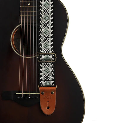 P&P Adjustable Embroidered Guitar Strap with Leather End