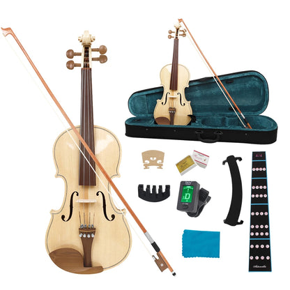 Professional Violin 4/4 Beginner Violin Maple Tiger Stripe Violins Set with Case Bow Violin Shoulder Rest Tuner Mute Rosin Parts