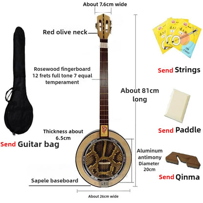 3 Strings Wood Sanxian Whole Tone Semitone  - Chinese Traditional Stringed Instruments /Ethnic Plucked Playing QinQin for Beginner