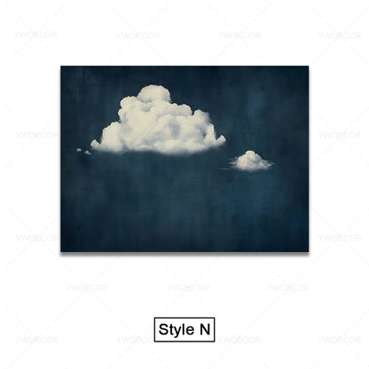 Minimalist Night Sky Blue Cloud Canvas Posters Wall Art