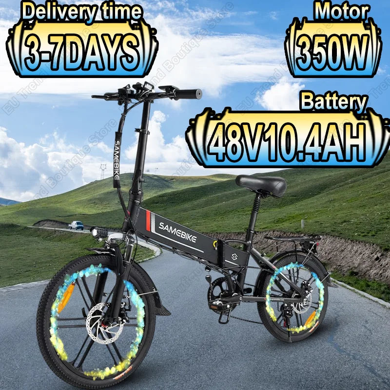 Samebike 20", 350W Brushless Motor,  Aluminum Alloy Folding Frame E Bike- 48V10.4AH Battery