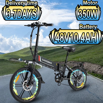 Samebike 20", 350W Brushless Motor,  Aluminum Alloy Folding Frame E Bike- 48V10.4AH Battery