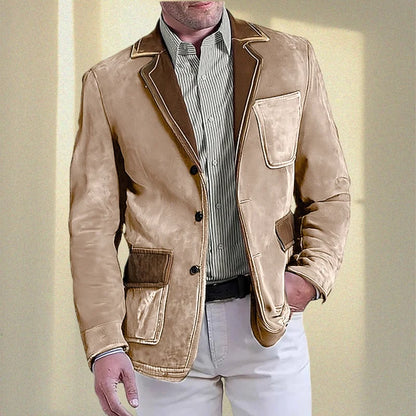 Men's Retro Suede Multi-pocket 3D Style Suit Jacket