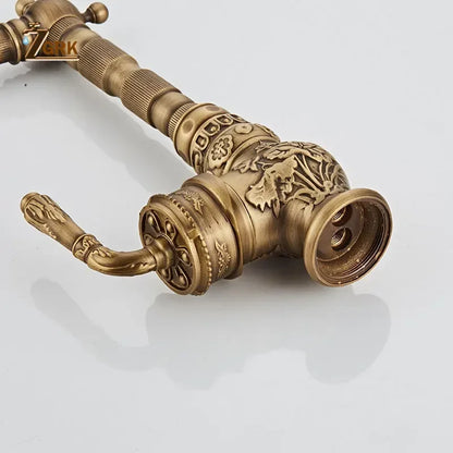 ZGRK Bathroom Basin Faucets Antique Brass Single Handle Hot Cold Mixer Taps Luxury Antique Deck Mounted Sink Mixer Tap