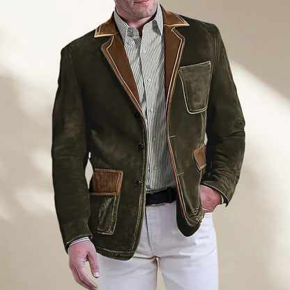 Men's Retro Suede Multi-pocket 3D Style Suit Jacket