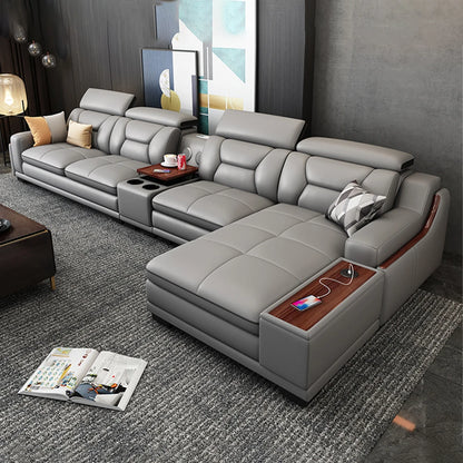 Italian Genuine Leather Sofa - Bluetooth Speaker, Adjustable Headrests and USB Charging