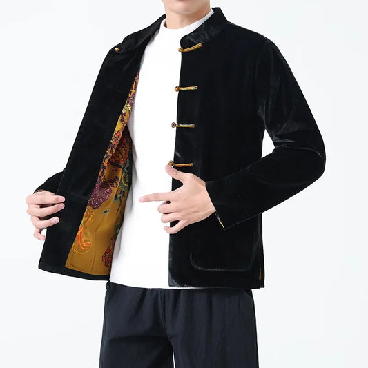 Men's Retro Chinese Gold Velvet Ethnic Wind Jacket