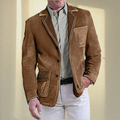 Men's Retro Suede Multi-pocket 3D Style Suit Jacket