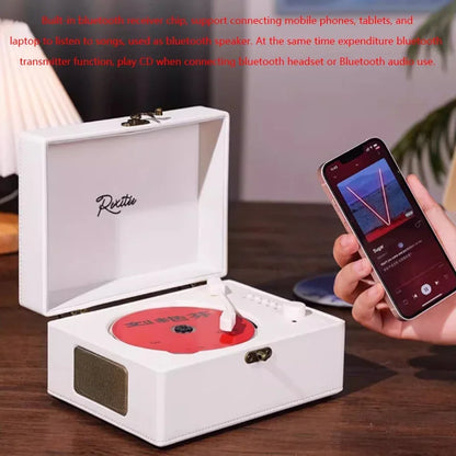 Portable Rechargeable Vintage Leather CD Player | Two-way Bluetooth 5.0 Built-in Speaker /USB Lossless Player