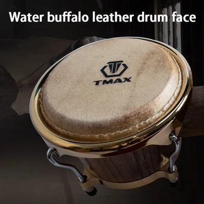 7" & 9" Professional Wooden Water Buffalo Leather African Bongo Drums - Rhythm Percussion Instrument