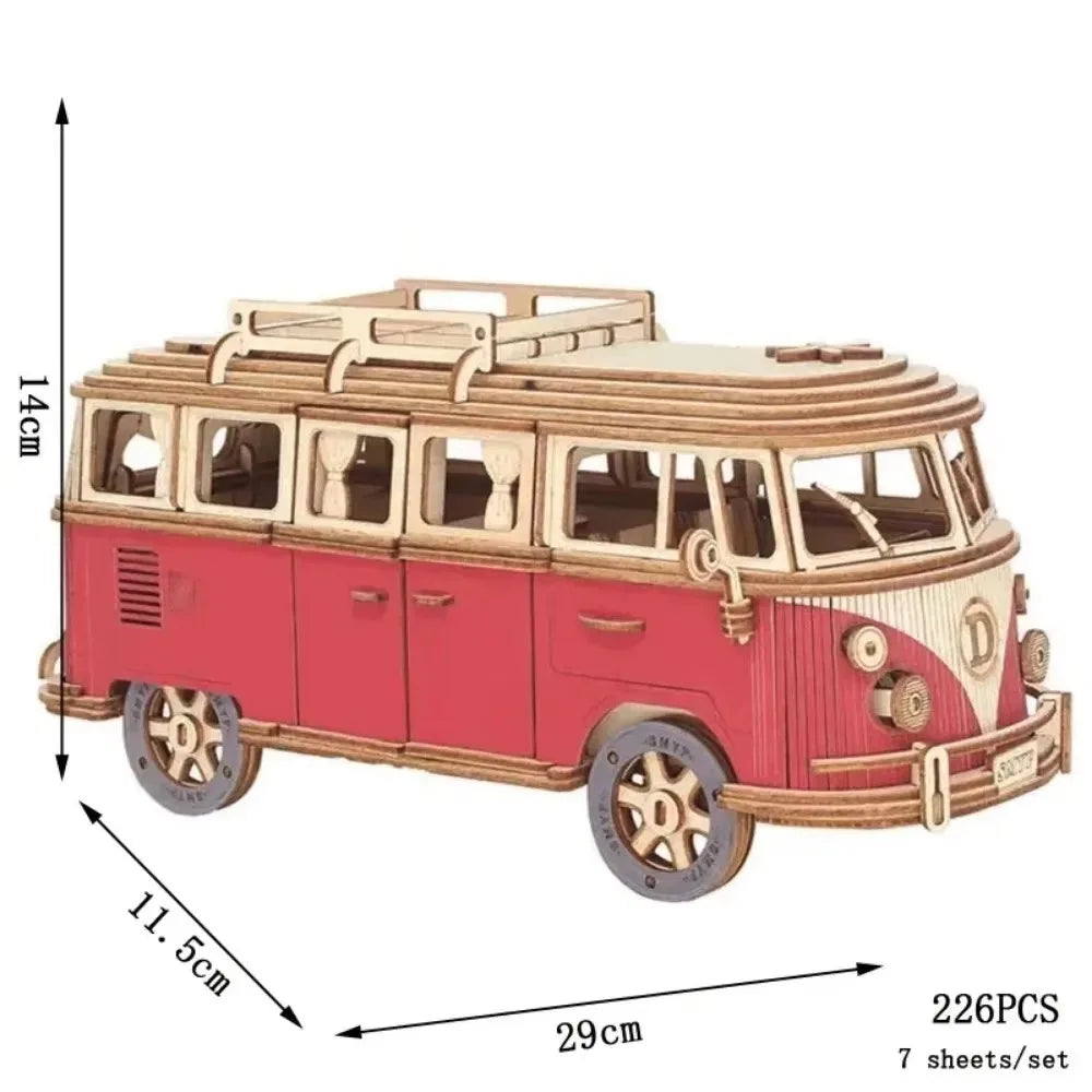 3D Puzzle Toy Wooden Car Style House Model Parent Child Interactive Creative DIY Toys Creative Puzzle Decoration Festival Gift
