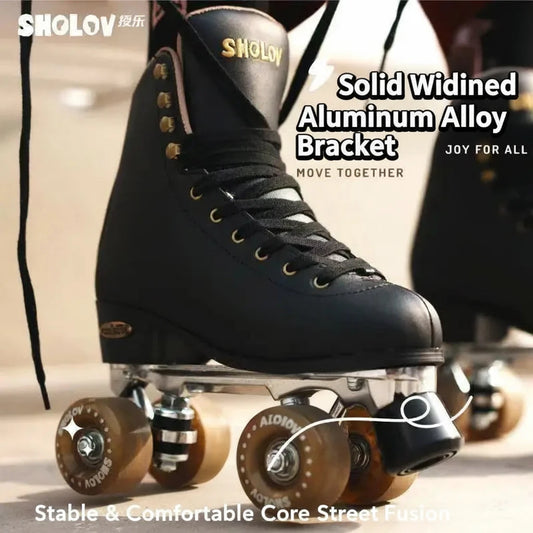 Leather Quad Skates with Aluminum Alloy Brackets - [Sizes 36-39]