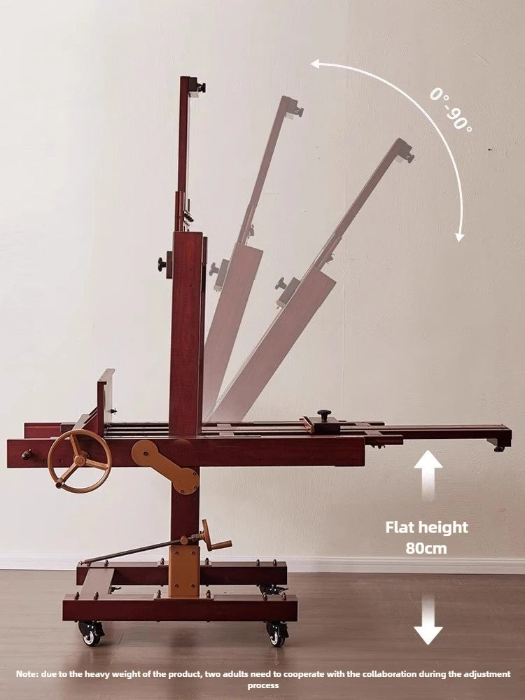 Beech Hand-cranked Jumbo Large Oil Painting Easel Wood Display Easel Canvas Board Adjustable Flat Stand Dual-use