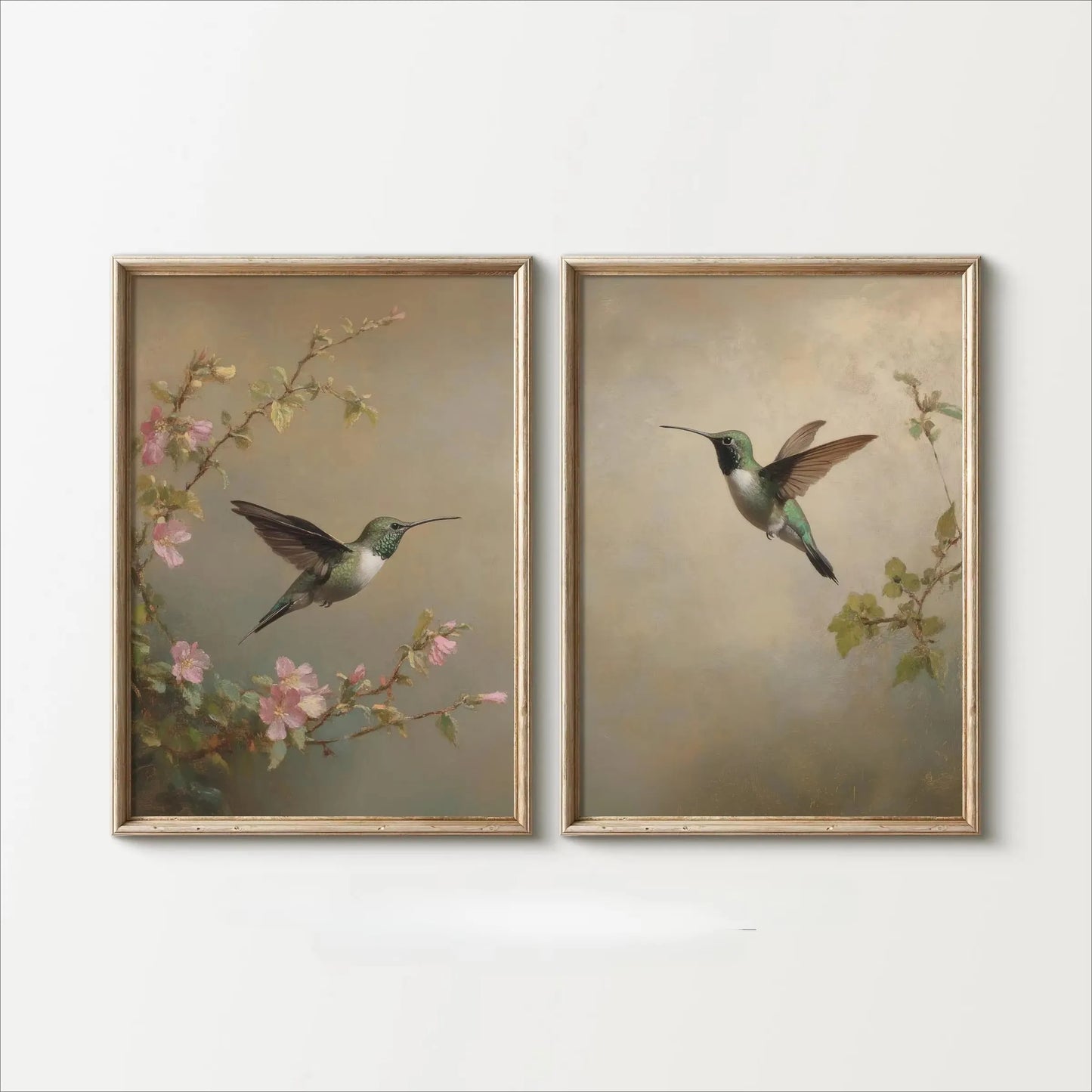 Retro Hummingbird Canvas Prints - 2pcs/set