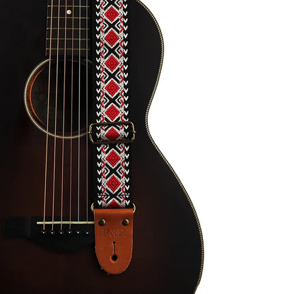 P&P Adjustable Embroidered Guitar Strap with Leather End