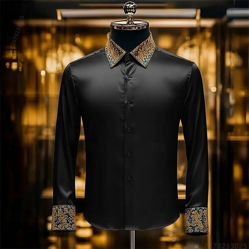 Men's Baroque Gold Pattern Slim Fit Dress Shirt - Sizes XS-6XL