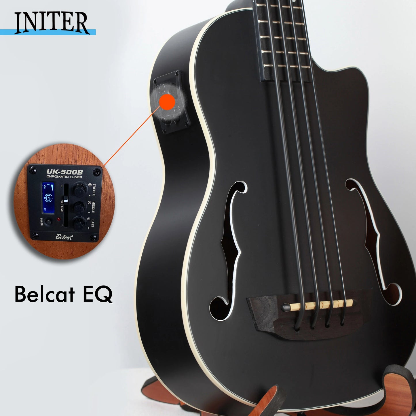 INITER UBass 30" Yukri fretless/fretted Mahogany Bass Ukulele with Belcat EQ