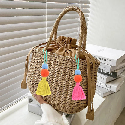 Women's Rattan Basket Beach Bag