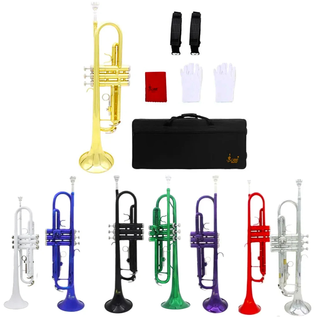 SLADE Trumpet Bb B Flat Trumpet Brass Multicolor Classic Material Monel Piston Professional Wind Instrument With Accessories