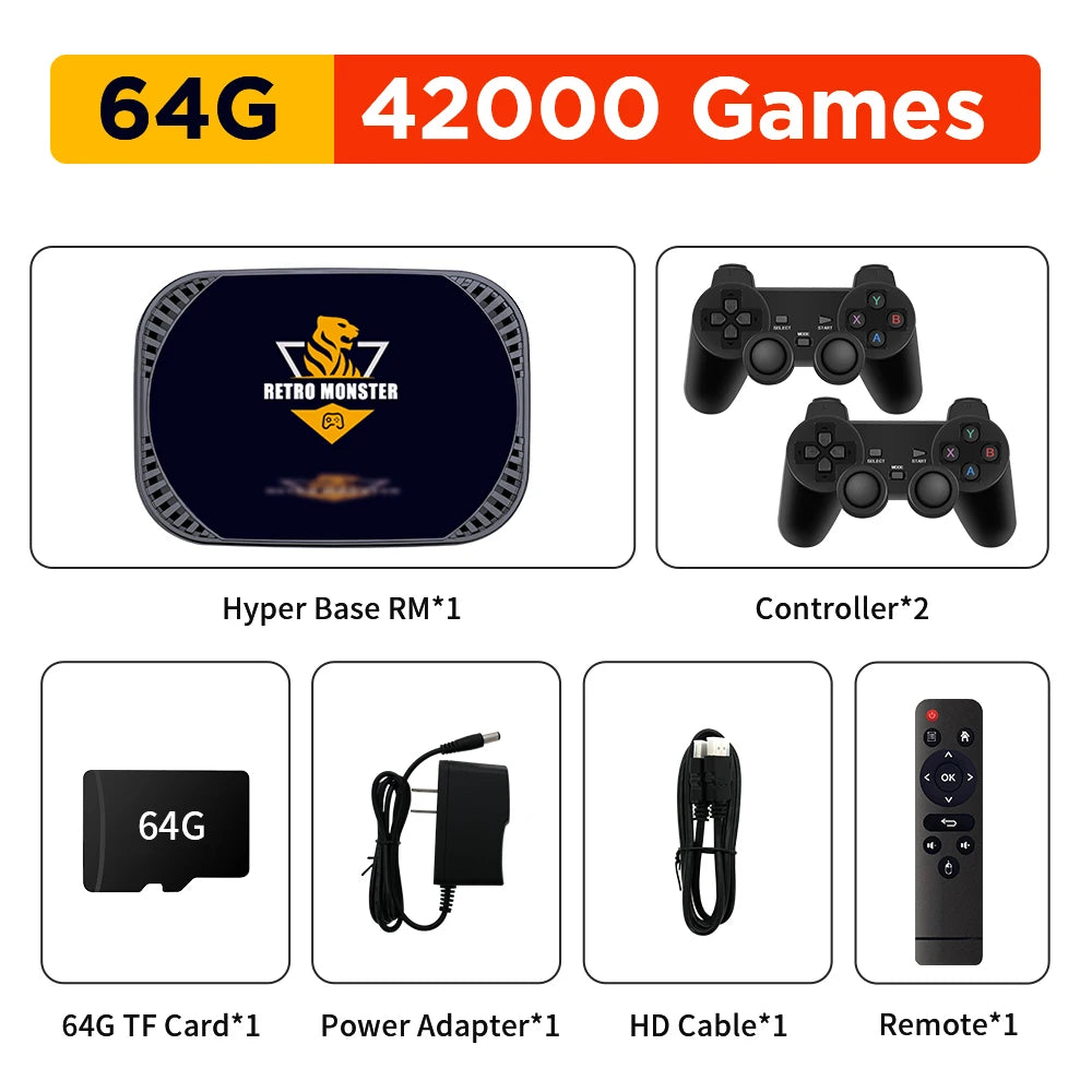 Retro Monster Game Consoles Amlogic S905X4 With 48000+ Games For PS1/PSP/DC/Sega Saturn EmuELEC (4.6 4GB RAM+32GB ROM)
