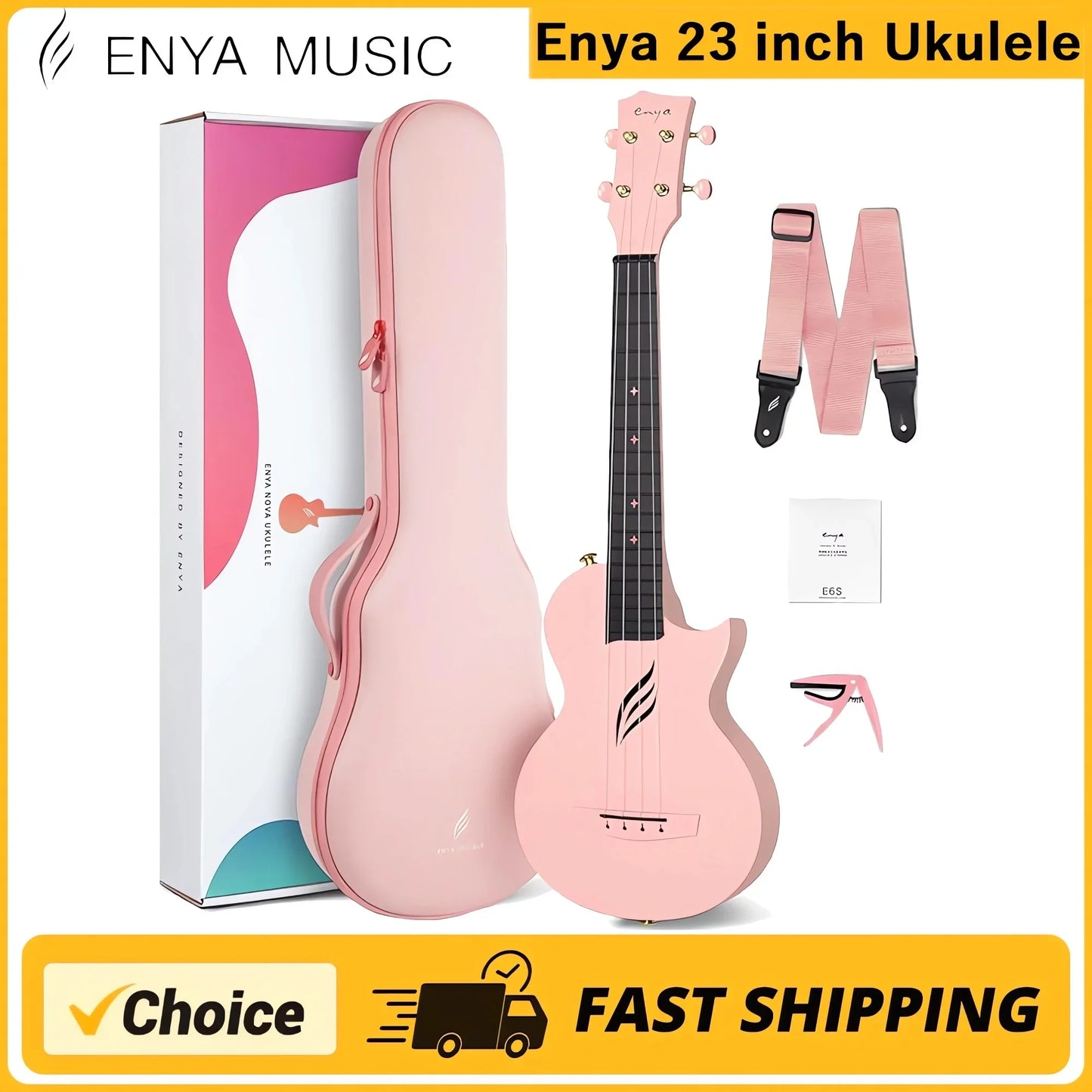 Enya Concert Ukulele Nova U 23’’ Carbon Fiber Travel Ukulele with Beginner Kit Includes Online Lessons