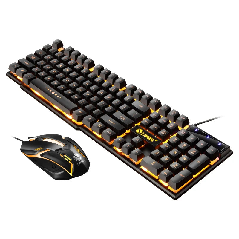 USB Wired PC Rainbow Colorful LED Backlit Gaming Keyboard Mouse Set