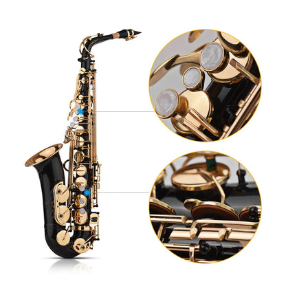 Brass Eb Alto Saxophone Sax Lacquered Gold 82Z Key Type Woodwind Instrument with Padded Carry Case Gloves Cleaning Cloth Brush S