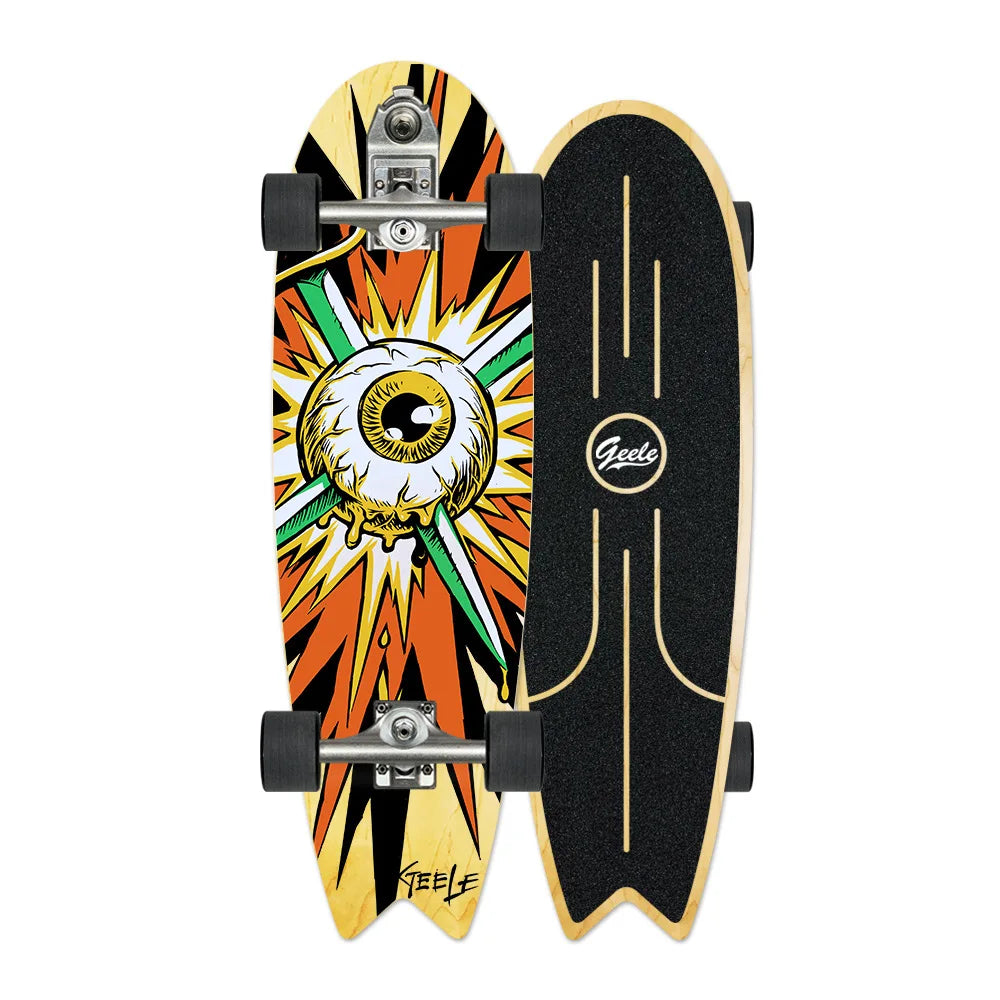 V7 33-Inch Surfskate Longboard, No-Push Fish Tail Pumping Board for Adults
