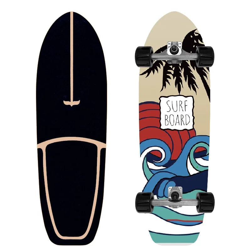 Maple Surfskate Longboard, Single Kick Carving Cruiser for Pumping & Street Riding