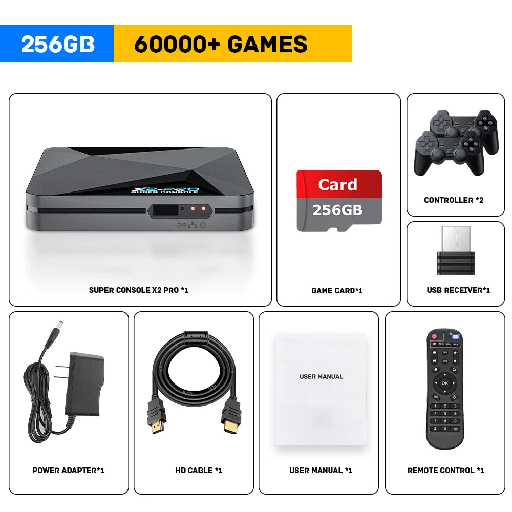 X2 Pro Game Box | Retro Video Game Console - 60000 Video Games for ARCADE/MAME/DC/SS with Gamepad