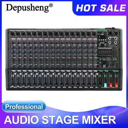 Professional DJ Audio Mixer - 16 Channel Digital 99 Reverb Effect | Sound Board Desk System Interface
