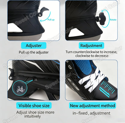 Adjustable Ice Hockey Skates for Adults – Insulated Winter Ice Skates with Stainless Steel Blades for Beginners