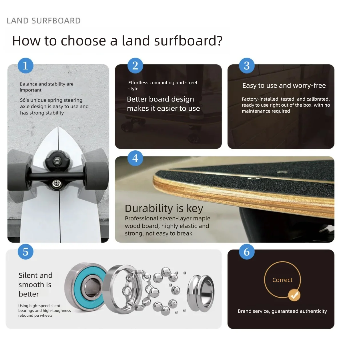 S6 Spring Surfskate Land Surfboard, No-Push Training Skateboard for Adults & Beginners