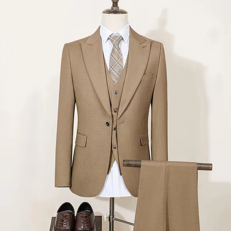 High Quality Men's Suit Spring Autumn Slim Fit Formal Wedding Business Office Men's Blazers（jacket+Vest+Pants）Groom's Tuxedos